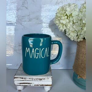 Like New Rae Dunn “MAGICAL” teal bluish colored coffee mug